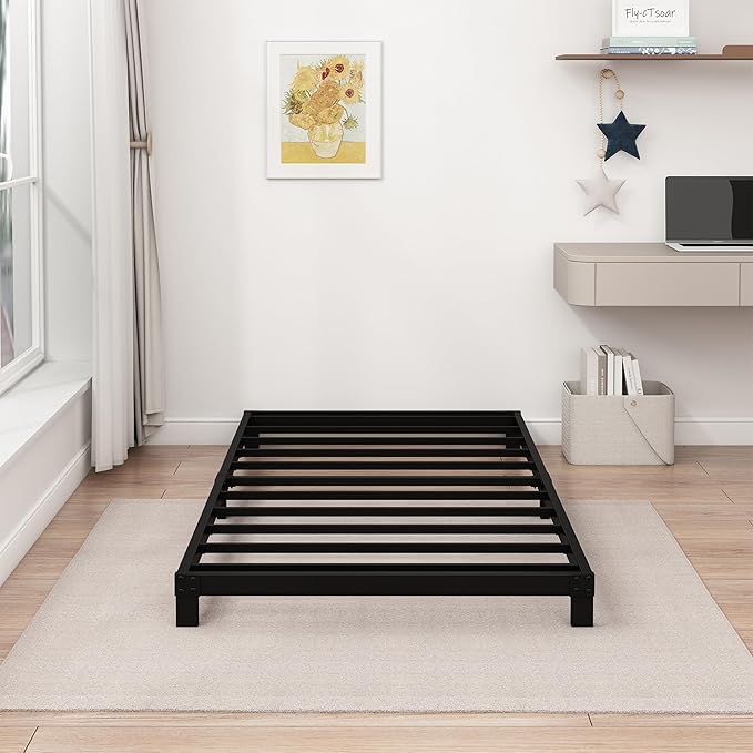 5 Inch Low Twin XL Bed Frames Heavy Duty Metal Platform, No Box Spring Needed, Easy Assembly Mattress Foundation, No Noise, Black