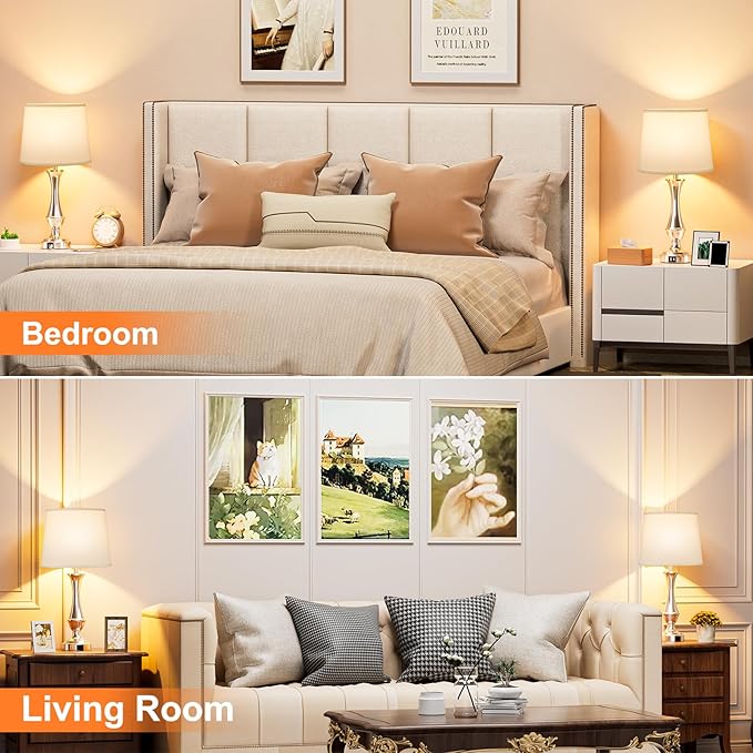 Upgraded Touch Lamps for Night Stands Set of 2 - Bedside Lamps with USB C+A, 3 Way Dimmable for Bedroom Living Room End Tables Office (White&Nickel)