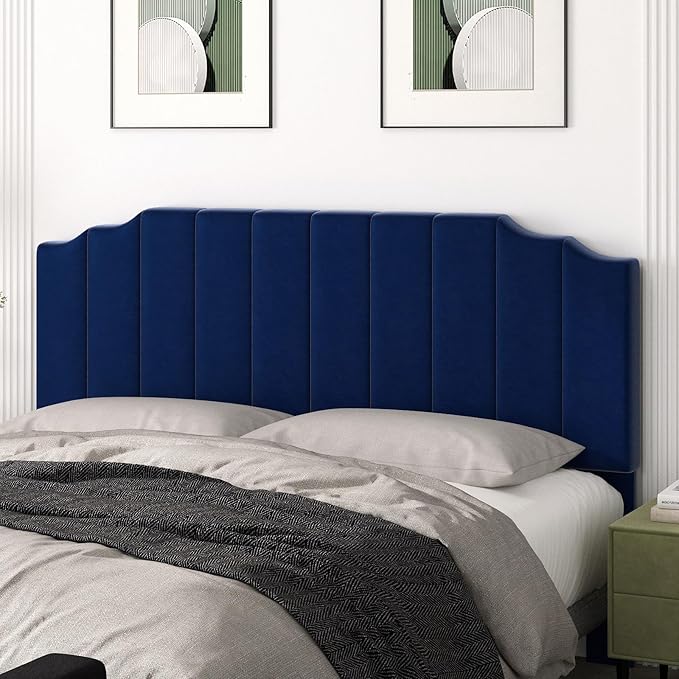 King Size Headboard Only, Velvet Wall Mounted Headboard King for Adjustable Bed Modern Upholstered Head Board Easy Assembly, Navy Blue