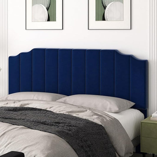 King Size Headboard Only, Velvet Wall Mounted Headboard King for Adjustable Bed Modern Upholstered Head Board Easy Assembly, Navy Blue