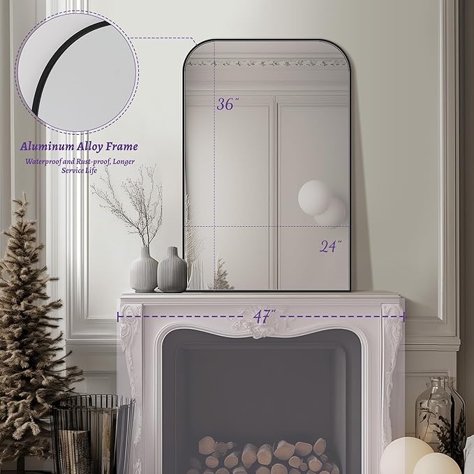 Bathroom Mirror, Wall Mirrors, Black Metal Framed Wall-Mounted Mirrors, Bathroom Vanity Mirror for Over Sink, Living Room, Bedroom, Entryway, 24x36 Inch, Black
