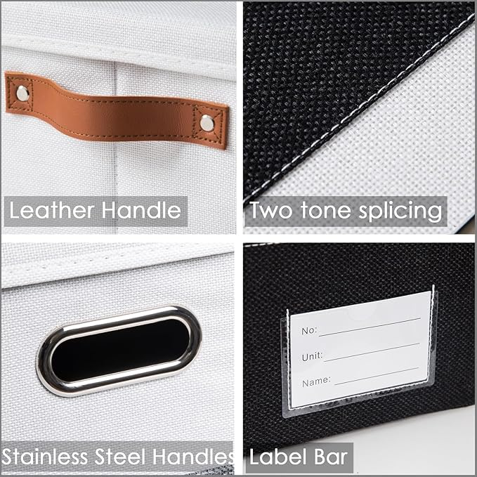 PRANDOM Foldable Storage Bins with Handles [3-Pack] Fabric Collapsible Storage Boxes Baskets Cubes Containers with Handles for Closet Living Room Bedroom (Black & White 11.5x8.5x6.7'')
