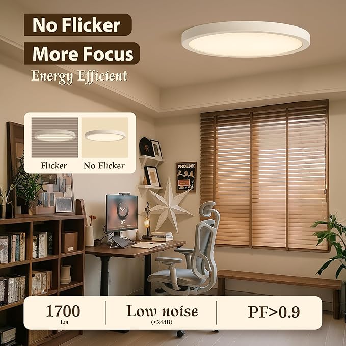 12 Inch Flush Mount Ceiling Light Fixture, 5CCT Adjustable LED Ceiling Light, Flicker-Free, Bedroom Ceiling Light, Dimmable Close to Ceiling Light – Ultra Thin,CRI90 – 2 Pack with Black Color Ring