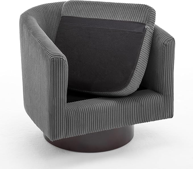UIXE Swivel Accent Chair, Upholstered Corduroy Barrel Chair for Living Room, Small Single Sofa Bedroom Reading Seat, Gray