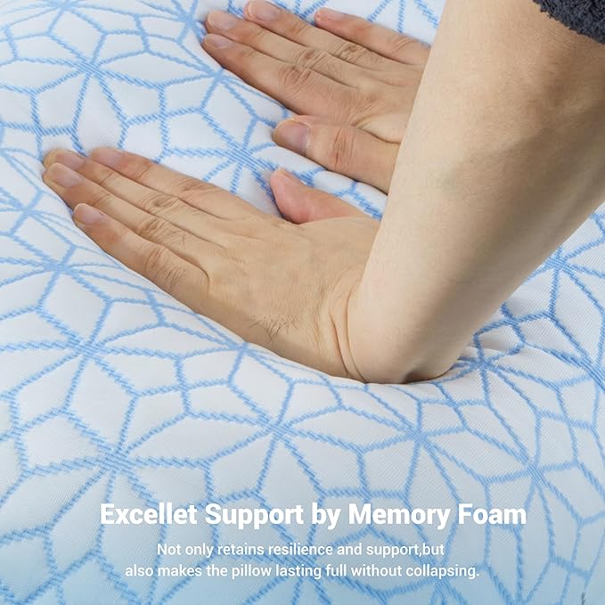 puredown Pillows Queen Size Set of 2, Cooling Pillow Queen Size 2 Pack, Adjustable Shredded Memory Foam Pillows for Side Back Stomach Hot Sleepers, Ice Blue