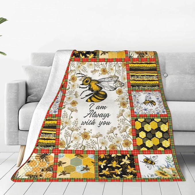 Bee Blanket Honey Bee Decor Throw Blankets Cozy Fleece Flannel Blanket Soft Warm Plush Lightweight Blanket Bees Themed Gifts for Women Men Boys Girls Adults Kids for Couch Sofa Bed 60"X80"