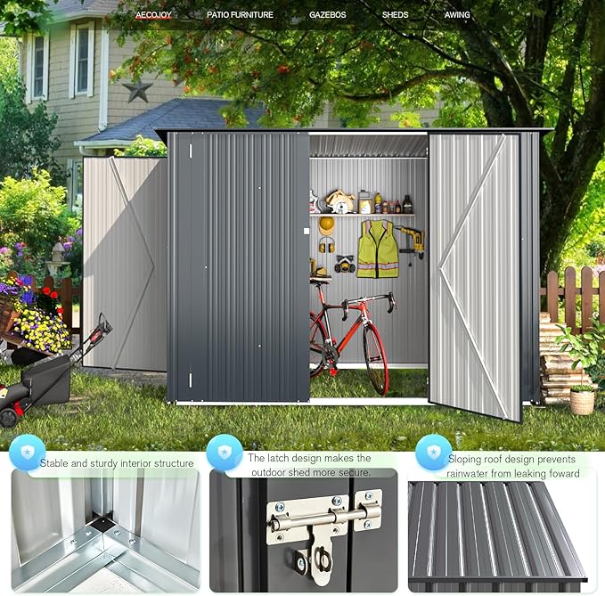 AECOJOY 7x4 Outdoor Lean to Shed, 4x7 Bike Storage Sheds & Outdoor Storage Clearance, Small Metal Horizontal Shed, Storage Cabinet for Garden, Yard for Outside