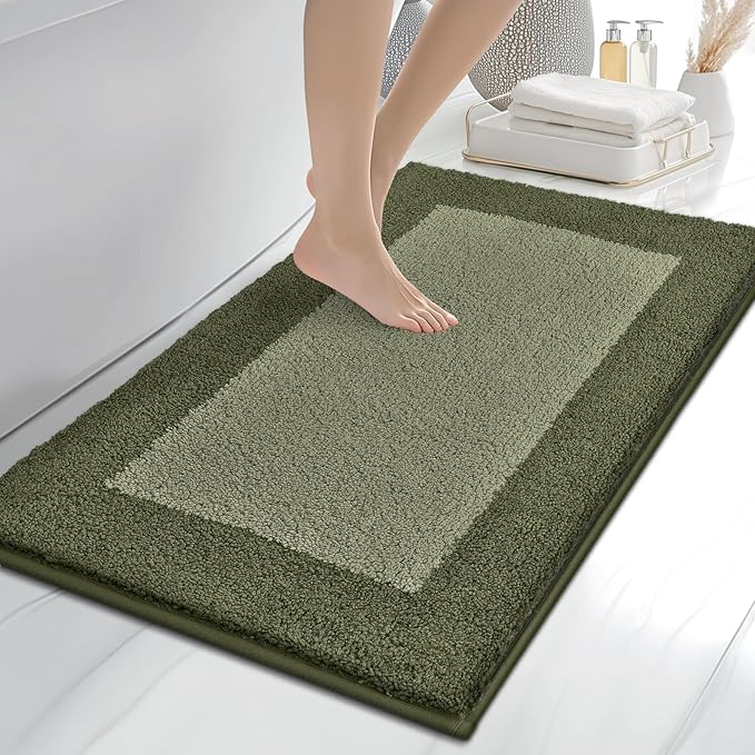 Bathroom Rugs 24" x 36", Non-Slip Extra Soft Absorbent Bath Rugs, Machine Washable Quick Dry Bath Mats for Bathroom Floor, Shower, Bathtub and Sink, Budding Green & Sage Green