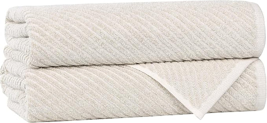 Superior Amelia Viscose Cotton Blend Medium Weight Towels, for Bathroom, Shower, Spa, Plush, Quick Dry, Ultra-Soft Towels, Bath Essentials, Ribbed Design, Bath Towels, Set of 2, Beige