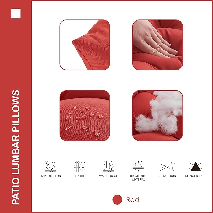 Indoor Outdoor Lumbar Pillows,Waterproof Outdoor Pillows Set of 2 for Patio Furniture,12×20 Inch,Red