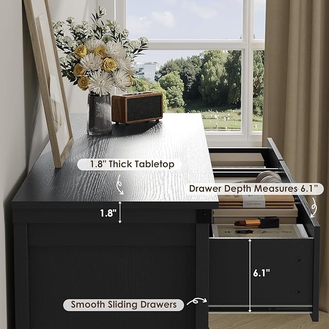 Farmhouse 7 Drawer Dresser for Bedroom, 51" Wide Chest of Drawers, Wooden Dresser TV Stand, Storage Dressers Organizer for Bedroom, Living Room, Hallway, Black
