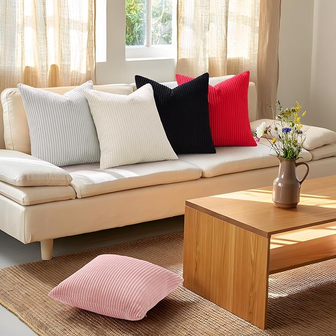 Mecatny Corduroy Decorative Throw Pillow Covers 20x20 Set of 2 for Sofa Living Room, Soft Neutral Boho Couch Pillow Covers for Home Decor, Red