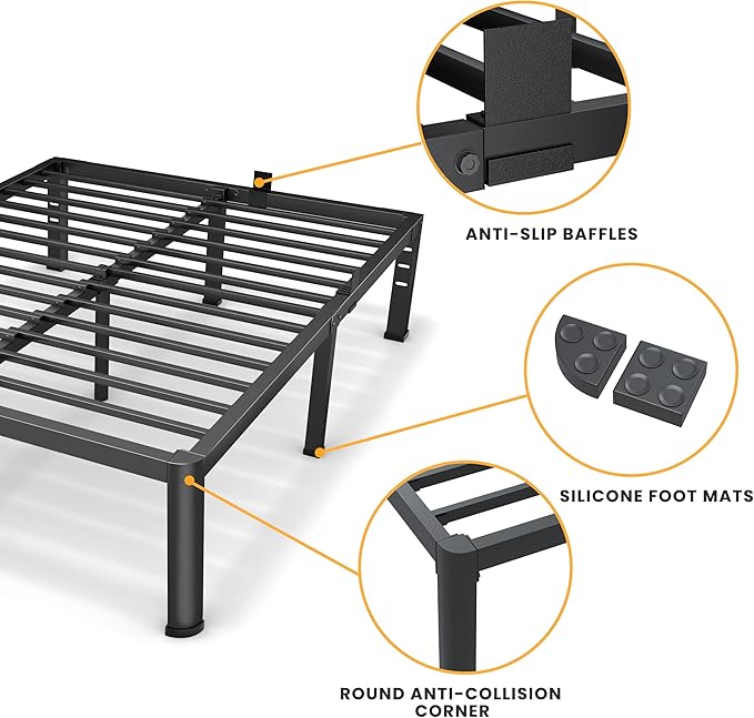 14 Inch King Bed Frame, Metal Platform Bed Frame with Round Corner Legs, 3500 lbs Heavy Duty Steel Slats Support, No Box Spring Needed, Noise Free, Easy Assembly, Black