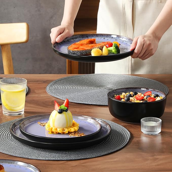 vancasso Plates and Bowls Sets, 24 Pieces Stoneware Dinnerware Sets for 8, Kitchen Dish Set Mircowave and Dishwasher Safe Dinner Set Ceramic Dishware, Light Purple, Series AMBER