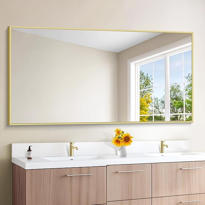 KOCUUY Large Gold Bathroom Mirror, 60x30 inch Rectangular Mirror for Bathroom Sink, Oversized Wall Mirror with Metal Gold Frame for Living Room, Farmhouse, Entryway, Hang Horizontal/Vertical