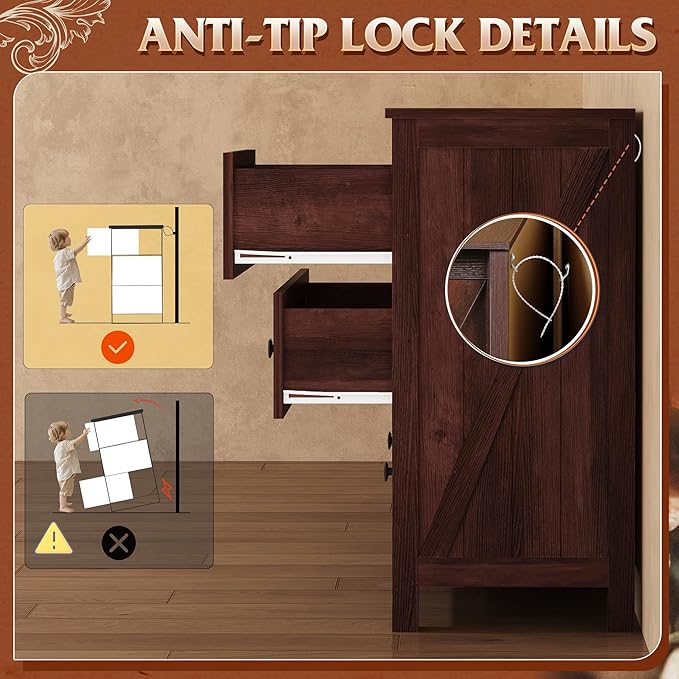 WLIVE Farmhouse Dresser for Bedroom, 51.18'' Wide 7 Drawer Wood Dresser, TV Stand for 65 inch TV, Wooden Chest of Drawers for Bedroom, Modern Clothes Organizer for Living Room, Hallway, Rustic Brown