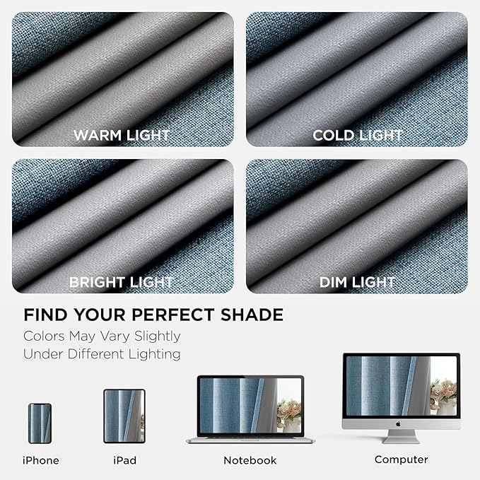 Joydeco Light Blue Blackout Curtains 108 Inches Long, Extra Long Curtains 108 Inch Length 1 Panel for Bedroom, Thermal Insulated Linen Black Out Curtains with Grommets(100x108, Light Blue)