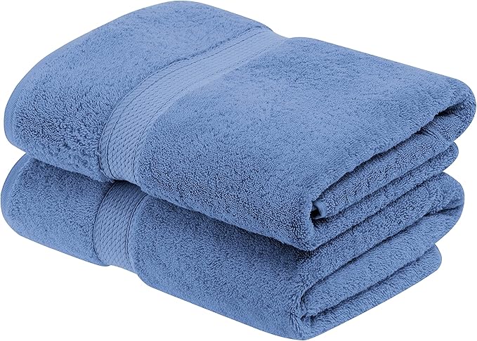 Superior Egyptian Cotton Pile Bath Towel Set of 2, Ultra Soft Luxury Towels, Thick Plush Essentials, Absorbent Heavyweight, Guest Bath, Hotel, Spa, Home Bathroom, Shower Basics, Denim Blue