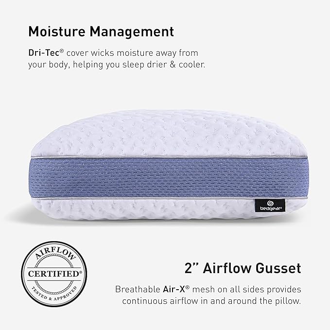 Bedgear Balance Performance Pillow – 2.0 - Moisture Wicking Bed Pillow for All Sleep Positions - Medium Firmness Bed Pillow - Washable Removable Cover – 20" W x 26" L x 5.75" H