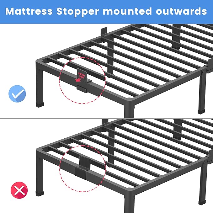 MAF 12 Inch Queen Metal Platform Bed Frame with Round Corner Legs, Mattress Slide Stopper, 3000 LBS Heavy Duty Steel Slats Support, No Box Spring Needed, Noise Free