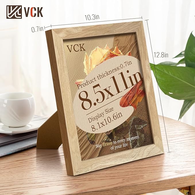 VCK 8.5x11 Natural Picture Frames 3 Pack, High-End Wood Wide Border Poster Frame,Tabletop & Wall Hanging, Multi-Directional Display Family Photos, Office Prints, Studio/Gallery/Home Artwork