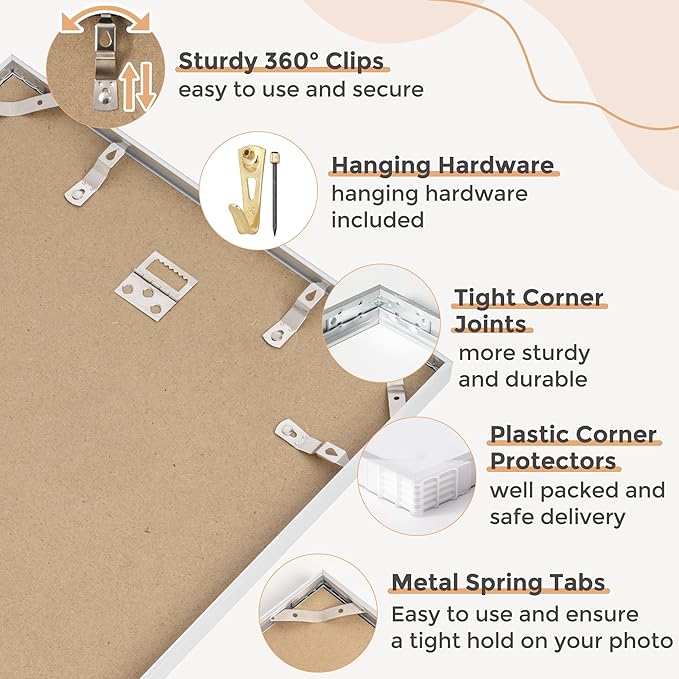 13x19 Metal Picture Frame for Wall With Mat for 11x17, 13''x19'' Aluminum Photo Frames With Tempered Glass for Home Decor, Minimalist Modern Poster Frame Horizontal And Vertical Formats, 3 PCs, Silver