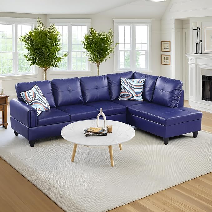 NicBex Sectional Couch 2 Pieces 66.5" L Sofa with Right Chaise Faux Leather L Shaped Cloud Couch for Living Room Furniture Sets with Cushion, Modular Sofa for Living Room & Small Apartment, Blue