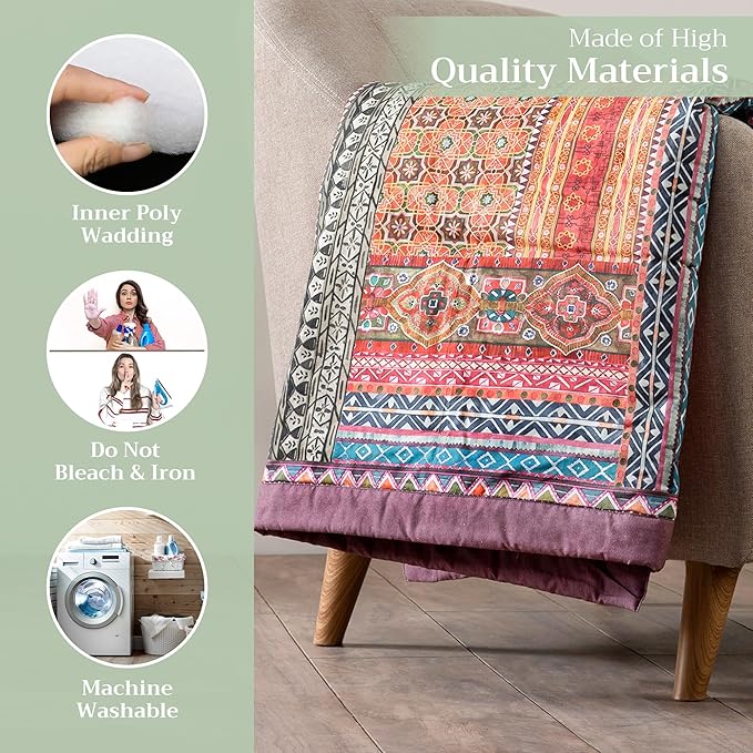 Maison d' Hermine Throw Blanket for Couch Lightweight Soft Warm Breathable Cotton Throw Blankets for Bed Girls Boys Women Men Gifts Sofa Travel Living Room Chair Bedding (60"x80", Ispahan)