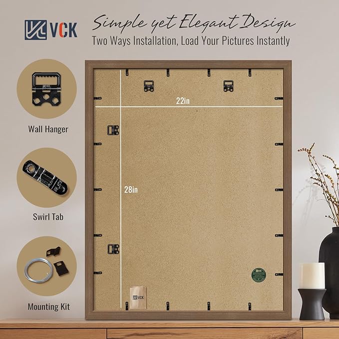 VCK 22x28 Brown Poster Frames 3 Pack, High-End Wood Wide Border Picture Frame,Multi-Directional Display Family Photos, Office Prints, Studio/Gallery/Home Artwork