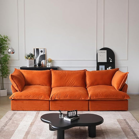 JACH 122.82" Cloud Sectional Couch for Living Room, Modular 3 Seater Sofas, Convertible Sectional Couches, Cushion Covers Removable, Two Corners and One Middle Sofa for Living Room (Orange)