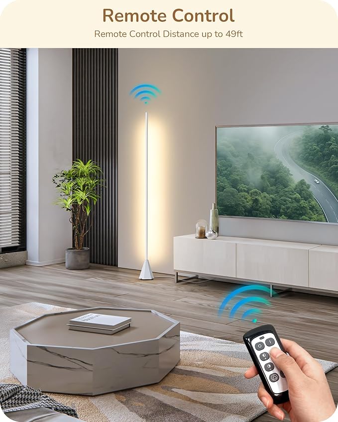 EDISHINE New Gesture Control Floor Lamp, LED Dimmable Motion Corner Light, 2700K-6500K Eye Caring Standing Lamps with Remote Control, Modern Minimalist Lit Lamp for Bedroom, Living Room, Office, White