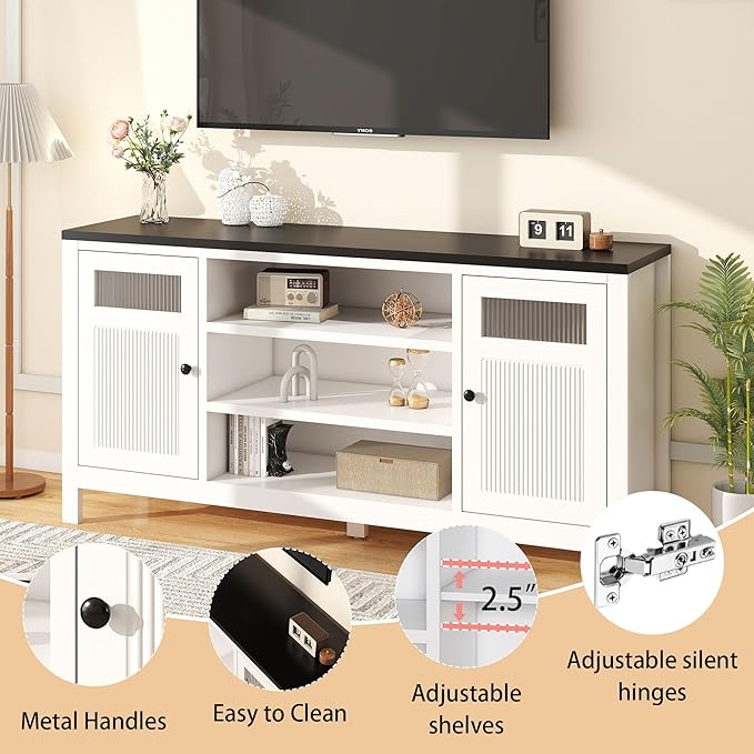 White TV Stands for Living Room: 63" Modern Entertainment Center with Storage, TV Consoles for Living Room, for Up to 70 Inches Television Stands Wood (White)