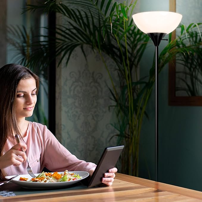 Brightech Sky Dome Dimmable LED Floor Lamp, Torchiere Floor Lamp for Living Rooms & Offices – Tall Standing Lamp for Reading & Hobbies – Jet Black