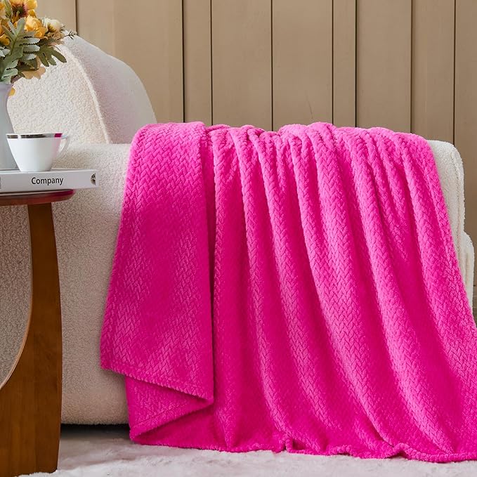 NEWCOSPLAY Super Soft Throw Blanket Hot Pink Premium Silky Flannel Fleece Leaves Pattern Lightweight Bed Blanket All Season Use (Hot Pink, Throw(50"x60"))