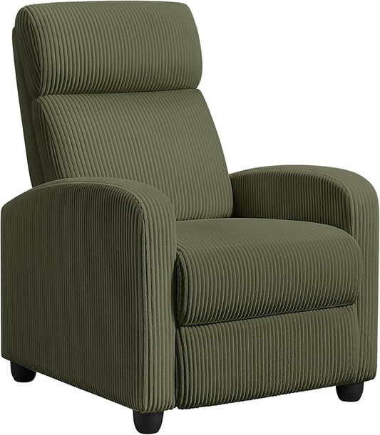 Yaheetech Corduroy Recliner Chair Single Sofa Home Theater Seating Adjustable Modern Reclining Chair for Living Room Bedroom Home Theater Dark Green