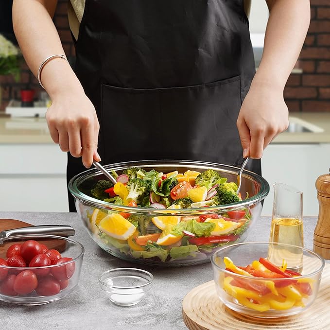 NUTRIUPS 6.4QT Large Glass Mixing Bowl, Large Salad Bowls, Big Glass Bowls for Sourdough, Salad and Storage, Dishwasher, Microwave and Freezer Safe