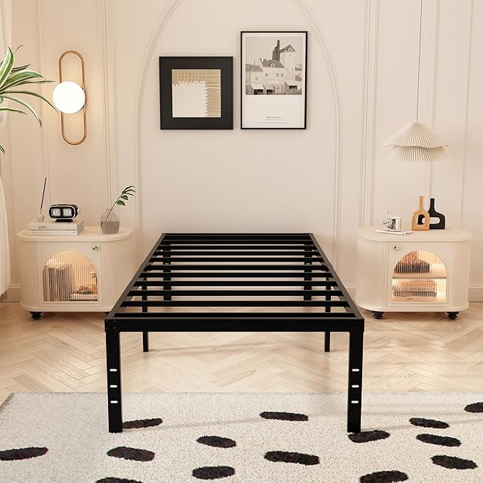 18 Inch Twin XL Bed Frames with Fabric Cover, Heavy Duty Metal Twin XL Platform Bed Frame, No Box Spring Needed, Support Up to 2500 lbs, Easy Assembly, Noise Free, Black