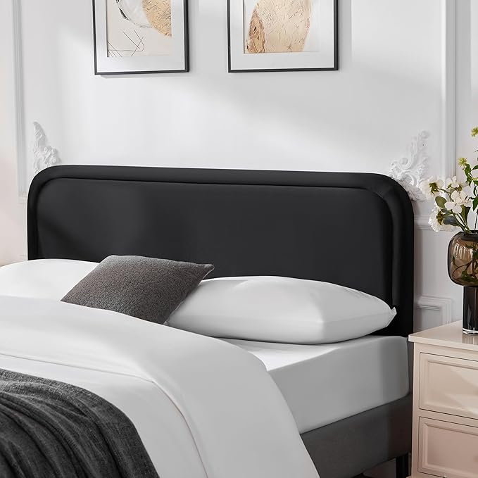 Velvet Fabric Headboard for King Size Bed, Upholstered King Headboard Only, Dorm Headboards from 41” to 49” Height, Sturdy and Durable Solid Wood Bed Head Board, Black