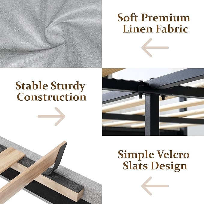 Queen Size Platform Bed Frame with Upholstered Headboard, Button Tufted Design, Strong Wooden Slats, No Box Spring Needed, Easy Assembly, Noise Free