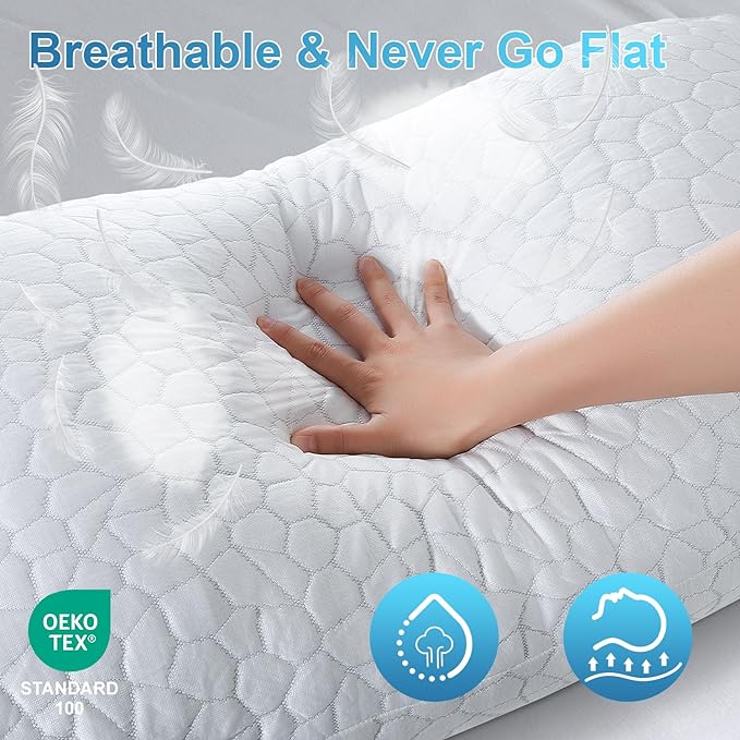 QUTOOL Cooling Pillows for Sleeping Shredded Memory Foam Pillows Gel Bed Pillow for Hot Sleepers Adjustable Pillow for Side Stomach Back Sleepers Home and Dorm Essentials for Deco, Gift for Women Men