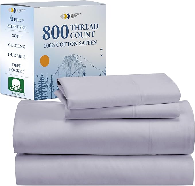 California Design Den Luxury King Size Sheets Set - 800 Thread Count, 100% Cotton Sateen - Deep Pockets Bedding Set, Cooling & Softer Than Egyptian Cotton Sheets (Lavender)