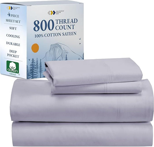 California Design Den Cal King Cotton Sheets - Luxury 800 Thread Count, 100% Cotton Sateen Bedding - Deep Pocket California King Sheet Set, Cooling & Softer Than Egyptian Cotton Sheets (Lavender)