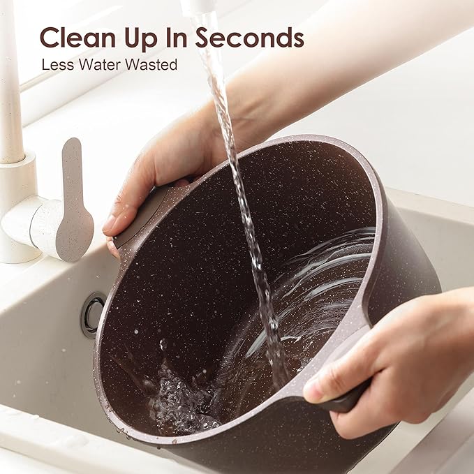 SENSARTE Nonstick Cookware Set 16-Piece, Healthy Pots and Pans Set, Non-stick Kitchen Cooking Set with Stay-Cool Handles, Silicone Utensils and Pot Protectors