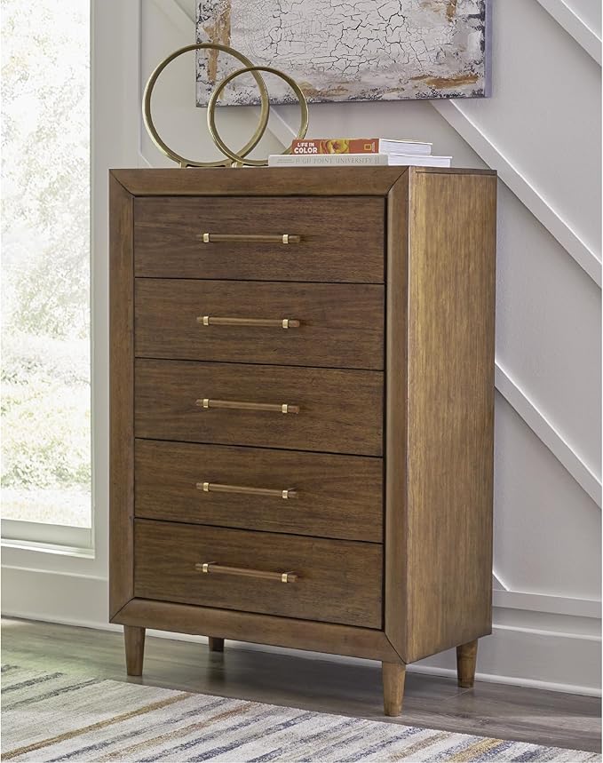 Signature Design by Ashley Lyncott Casual 5 Drawer Chest with Felt-Lined Top Drawer and Safety Stop for Bedroom, Dark Brown