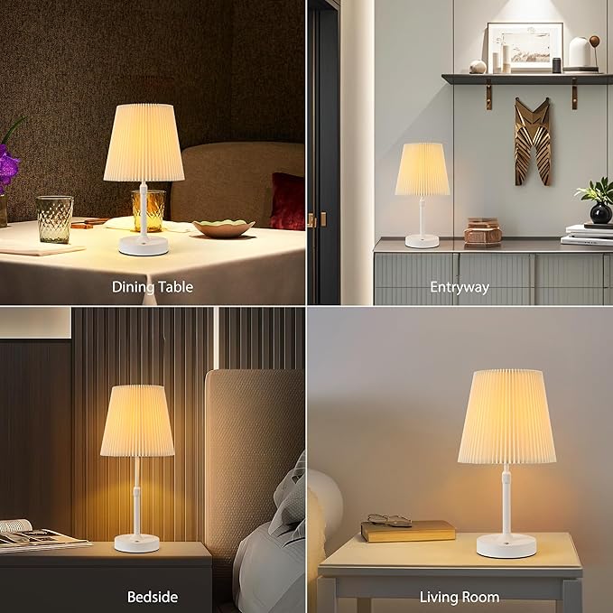 Cordless Table Lamp, 2700K Stepless Dimmable Wireless Touch Lamp with 2 Bulbs, 5200mAh Rechargeable Battery Operated Lamps for Living Room, Kitchen, Bedside, Dining Room, Bar(White)