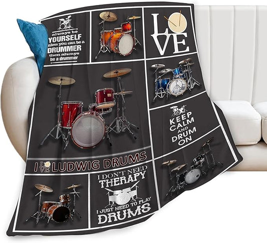 Drum Set Blanket Rock Music Throw Blanket Soft Fleece Flannel Bedding Musical Instrument Gifts for Men Drummer Boys Women Girls Lovers Adults Stuff Plush for Couch Sofa Bed Room Decor 60"X80"