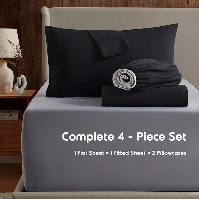 Nestl California King Sheet Set - 1800 Ultra-Soft Microfiber Cal King Bed Sheets - Double Brushed - Deep Pockets - Easy Fit - 4 Piece Set - Bed Sheets (California King, Black)