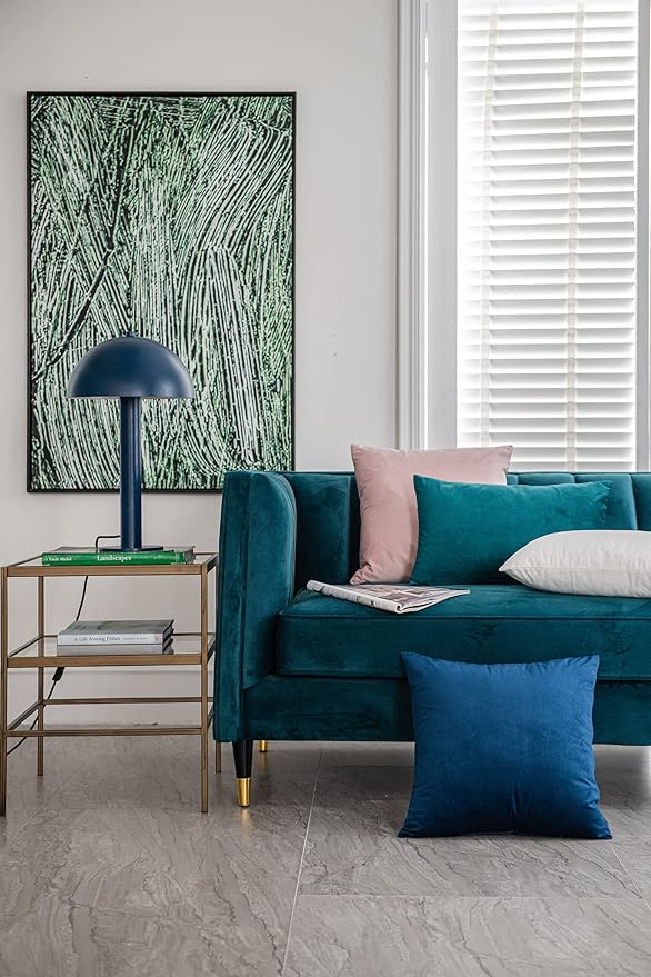 DEZENE Midnight Blue Throw Pillow Covers 2 Pack 24 x 24 Inch Cozy Soft Velvet Square Decorative Pillow Cases, Lumbar Toss Pillow Shams, Euro Cushion Covers for Farmhouse, Couch, Sofa, Bed