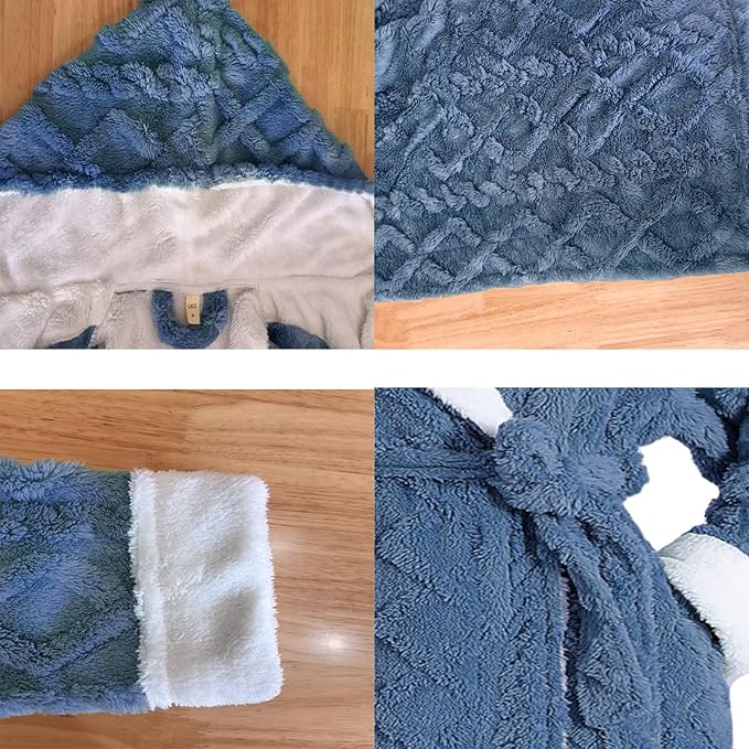 LKG women's robes long plush hooded ladies shower luxury christmas warm fuzzy robes house coat bathrobe for women full length