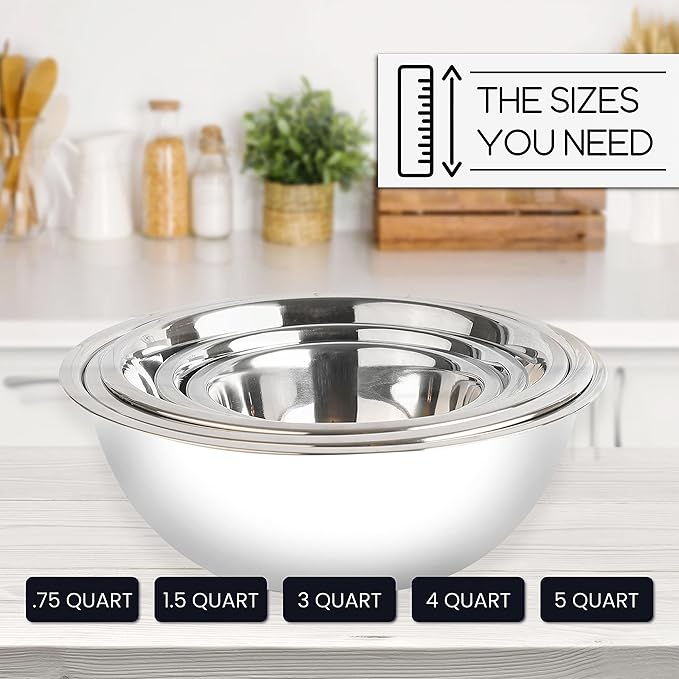 WHYSKO Meal Prep Stainless Steel Mixing Bowls Set, Home, Refrigerator, and Kitchen Food Storage Organizers | Ecofriendly, Reusable, Heavy Duty (White)